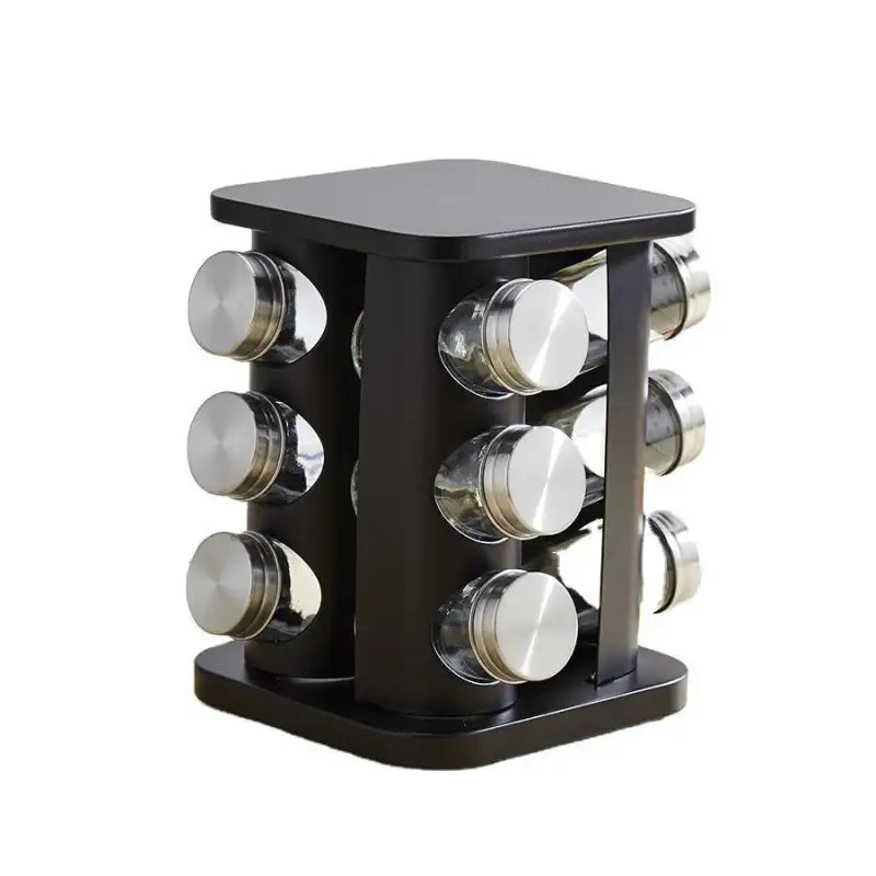 SpiceMaster Glass Jar Set with Stainless Rack - Black
