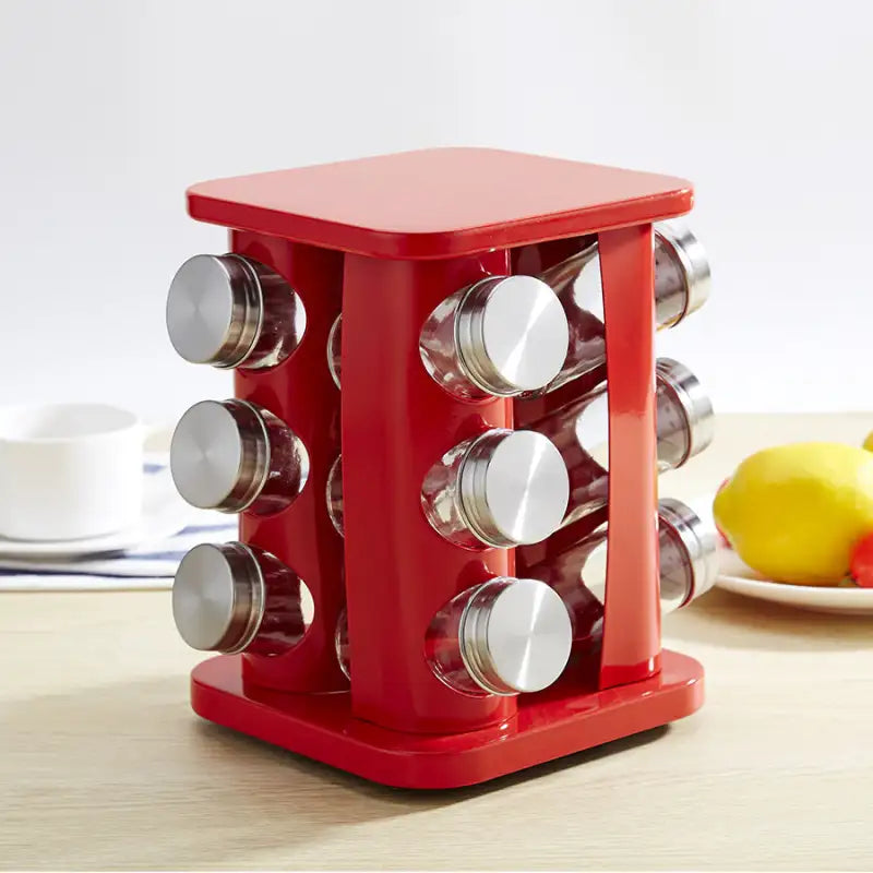 SpiceMaster Glass Jar Set with Stainless Rack - Red
