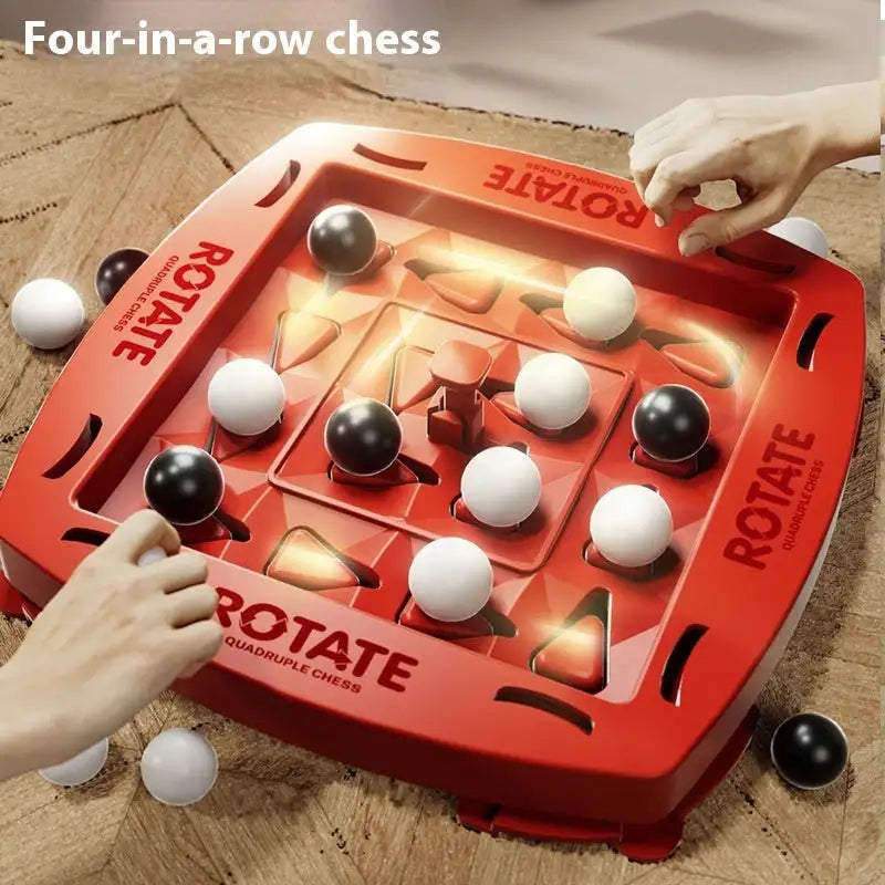 Red four-in-a-row rotating chess game from Spin It to Win It Red Family Battle Toy educational fun for parent-child battle
