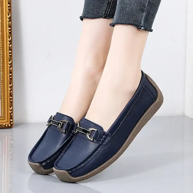 2024 New Spring /summer Women Flats Genuine Leather Moccasins Woman Casual Shoes Slip-on Loafers Female Boat Big Size