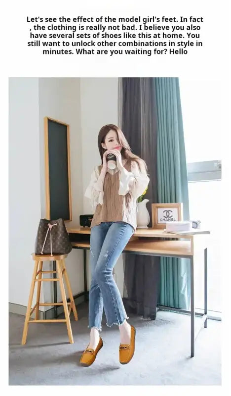 2024 New Spring /summer Women Flats Genuine Leather Moccasins Woman Casual Shoes Slip-on Loafers Female Boat Big Size