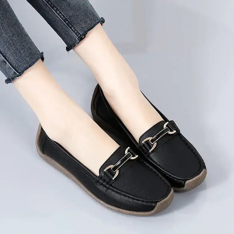 2024 New Spring /summer Women Flats Genuine Leather Moccasins Woman Casual Shoes Slip-on Loafers Female Boat Big Size
