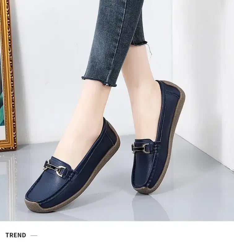 2024 New Spring /summer Women Flats Genuine Leather Moccasins Woman Casual Shoes Slip-on Loafers Female Boat Big Size