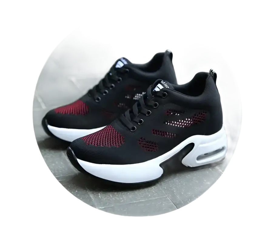 Black and red athletic shoes.