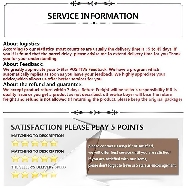 Customer service information.