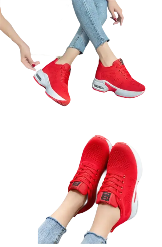 Red platform sneakers.