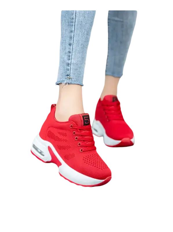 Red platform sneakers.