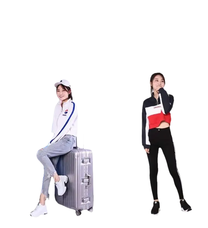 Two women modeling outfits.