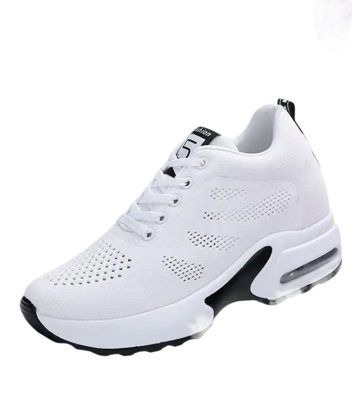 White athletic shoe with black accents.