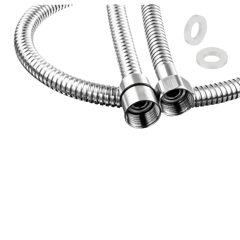 Flexible stainless steel water hoses.