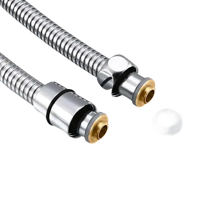 Two flexible metal hoses with brass fittings and rubber washers.