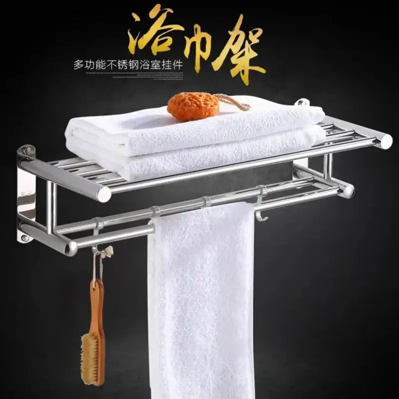Clearance_Stainless Steel Bathroom Towel Holder Storage Organizer Shelf Wall Mounted Towel Rack Home Hotel Wall Shelf
