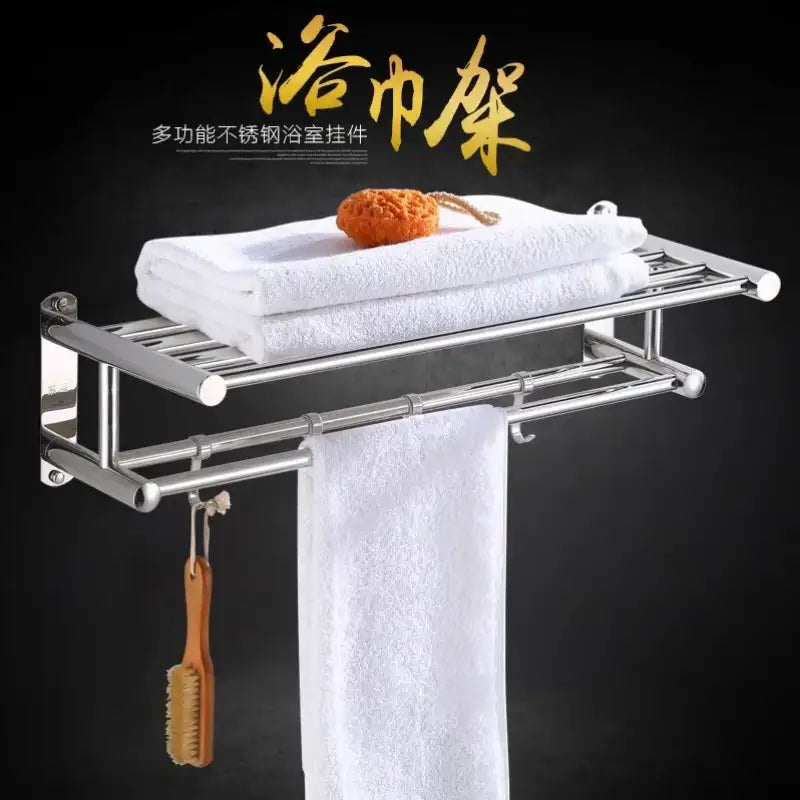 Clearance_Stainless Steel Bathroom Towel Holder Storage Organizer Shelf Wall Mounted Towel Rack Home Hotel Wall Shelf