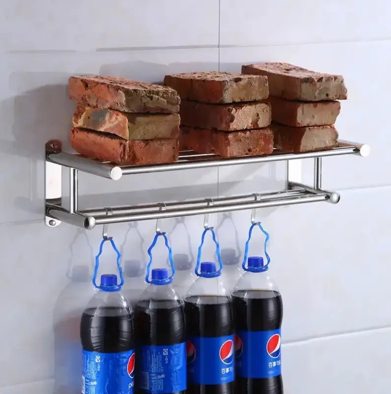 Clearance_Stainless Steel Bathroom Towel Holder Storage Organizer Shelf Wall Mounted Towel Rack Home Hotel Wall Shelf