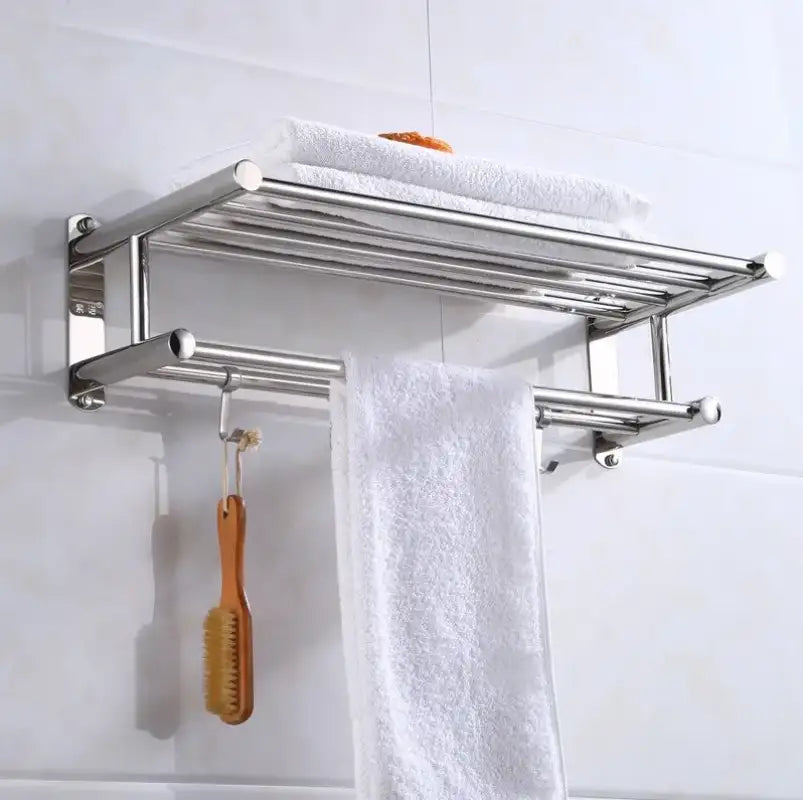 Clearance_Stainless Steel Bathroom Towel Holder Storage Organizer Shelf Wall Mounted Towel Rack Home Hotel Wall Shelf