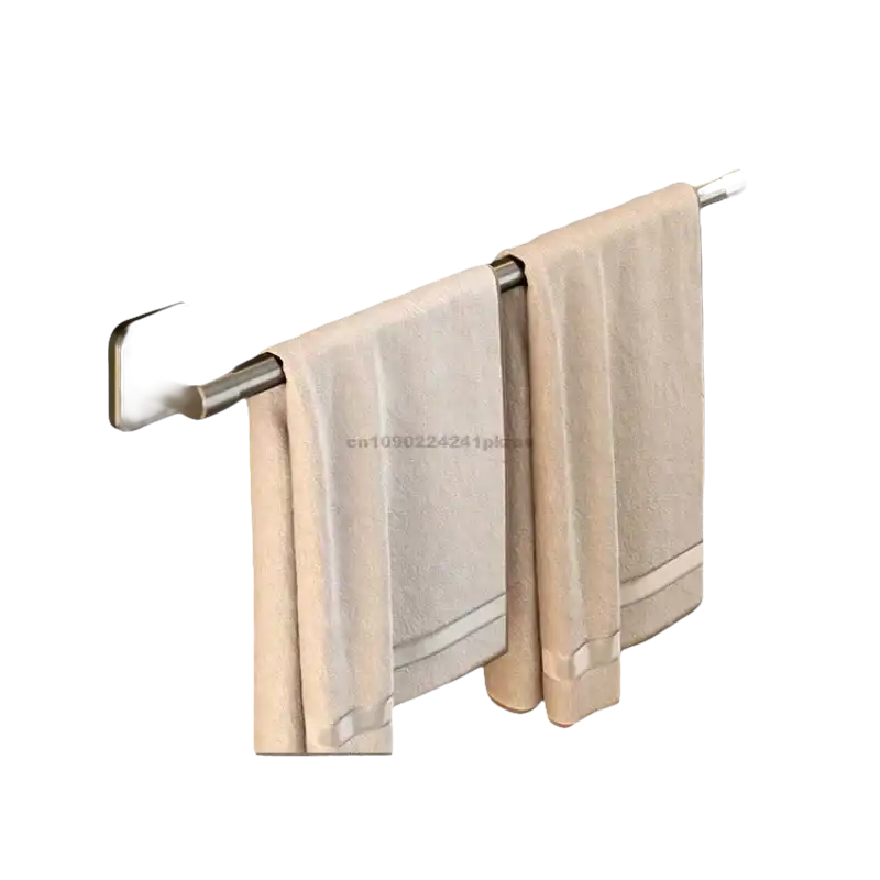 Black towel bar with towels.