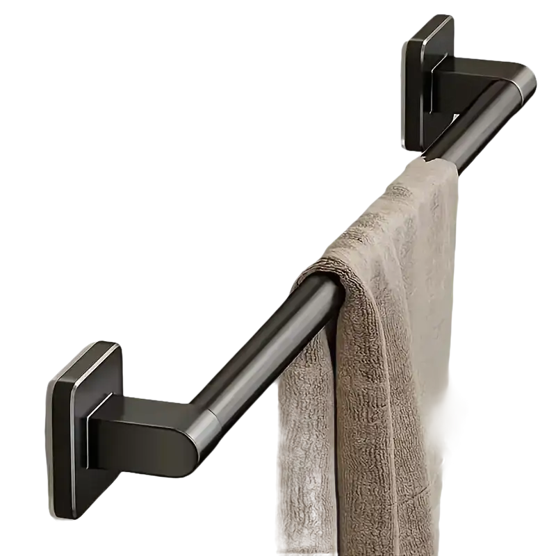 Angled metal towel bar with square mounts.
