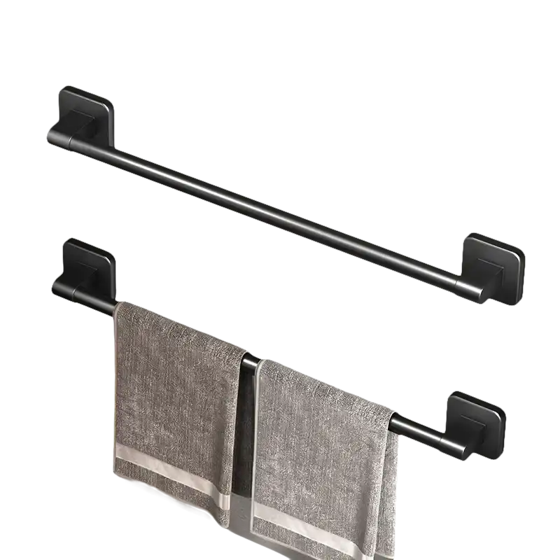 Black metal towel bars.