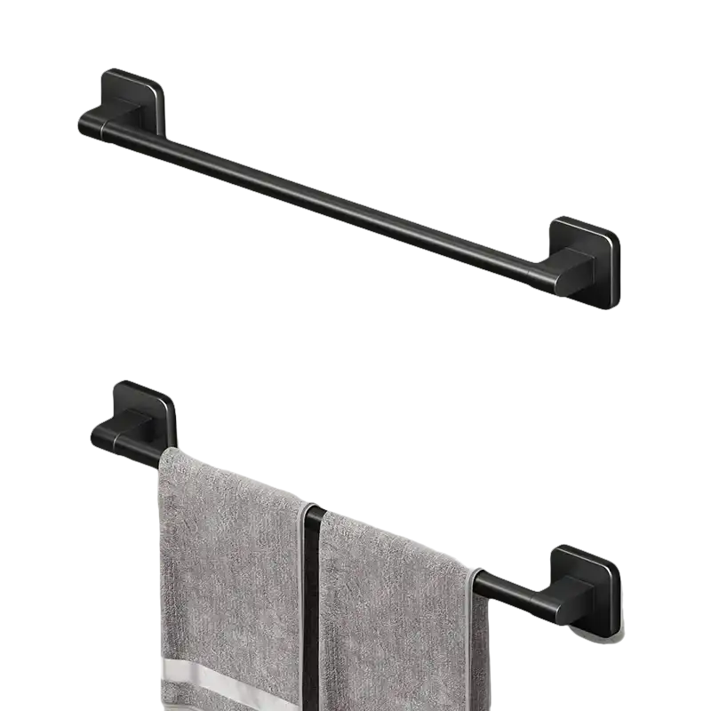 Black metal towel bars.