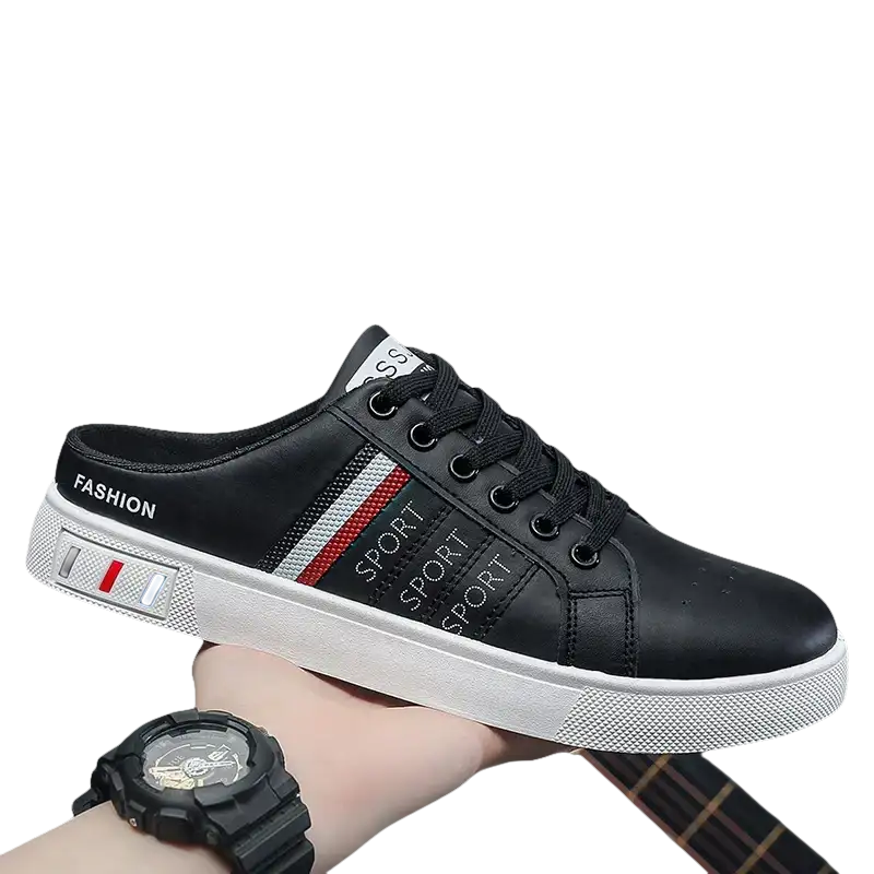 Black leather mule sneaker.