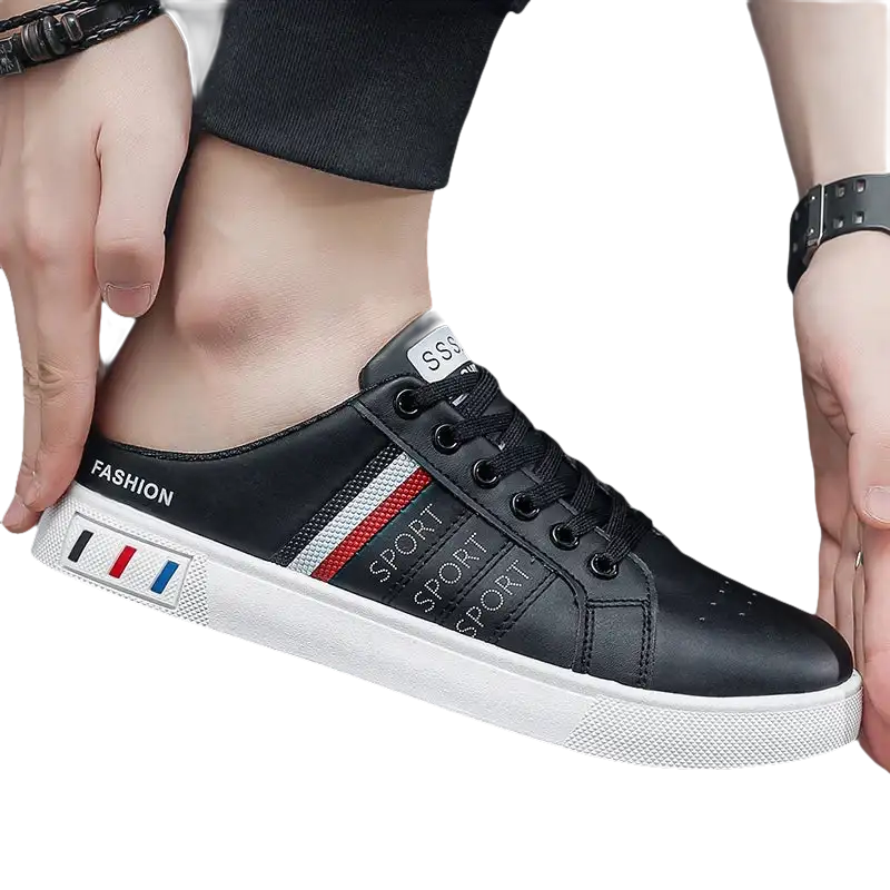 Black and white slip-on sneaker.