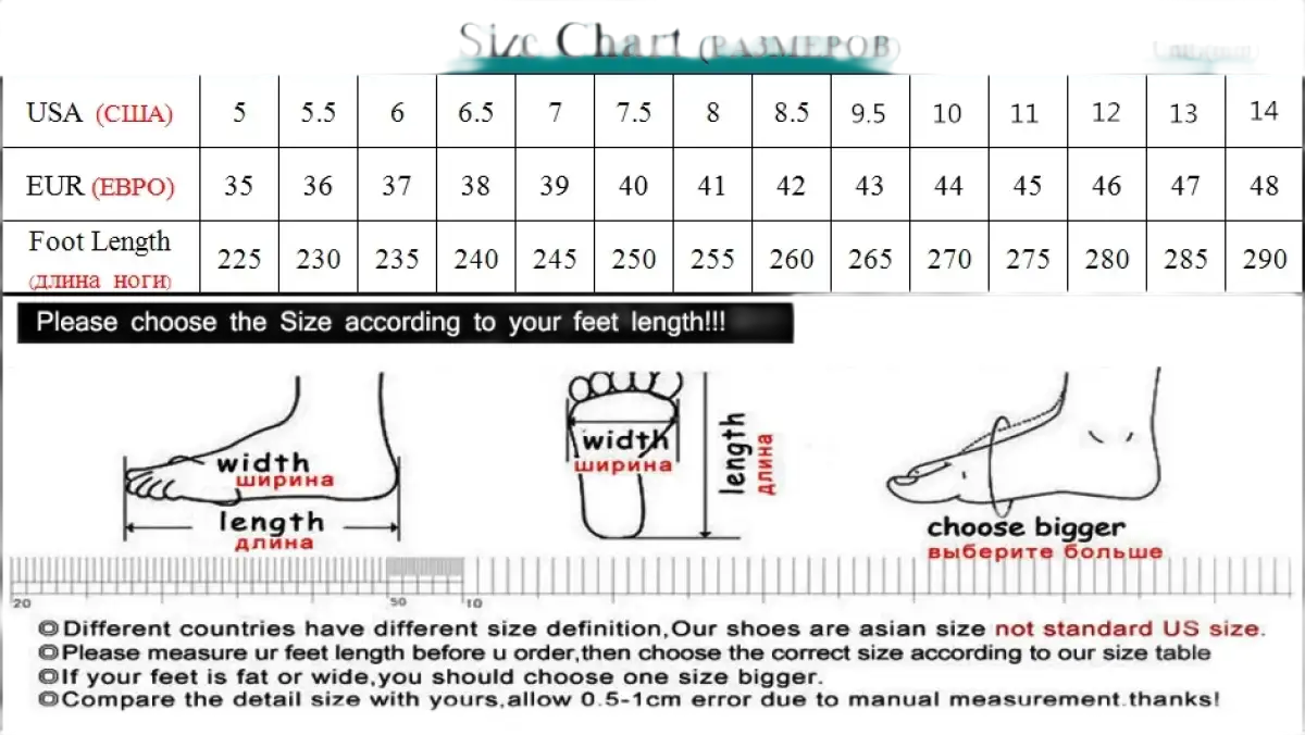 Shoe size chart.