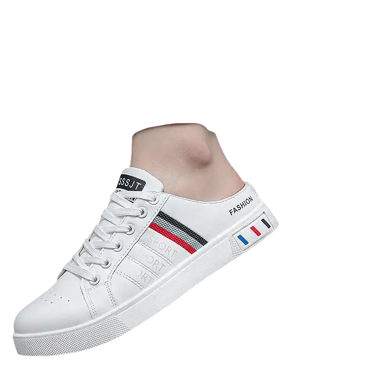 White slip-on sneakers.