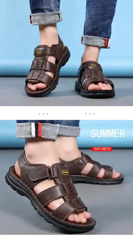 Genuine Leather Shoes for Men Summer New Men Sandals Luxury High Quality Cowhide Beach Shoes Outdoor Anti Slip Men