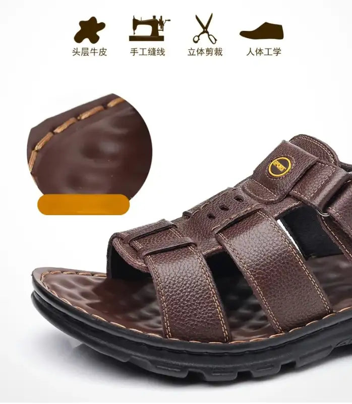 Genuine Leather Shoes for Men Summer New Men Sandals Luxury High Quality Cowhide Beach Shoes Outdoor Anti Slip Men