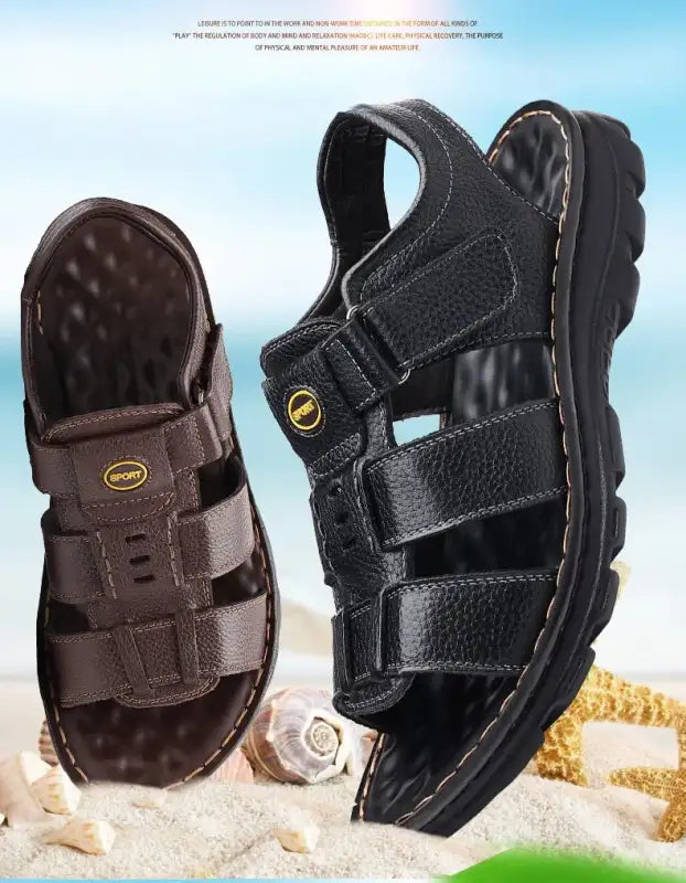 Genuine Leather Shoes for Men Summer New Men Sandals Luxury High Quality Cowhide Beach Shoes Outdoor Anti Slip Men