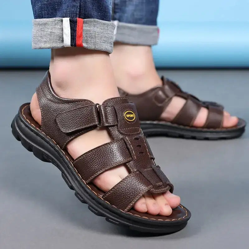 Genuine Leather Shoes for Men Summer New Men Sandals Luxury High Quality Cowhide Beach Shoes Outdoor Anti Slip Men