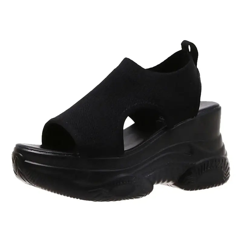 Thick Soled Sandals For Women Summer Mesh Breathable Peep Toe Sloping Heel Sandals Plus Size Sports Walking Mesh Flat