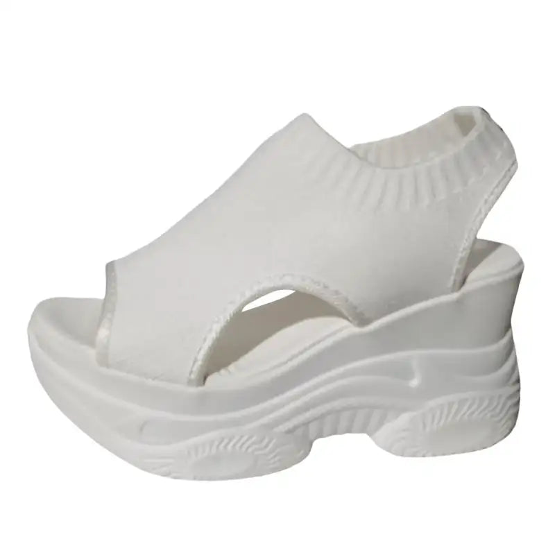 Thick Soled Sandals For Women Summer Mesh Breathable Peep Toe Sloping Heel Sandals Plus Size Sports Walking Mesh Flat