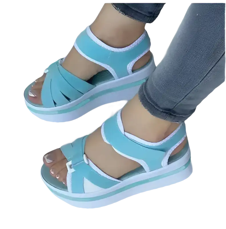 Light blue platform sandals.