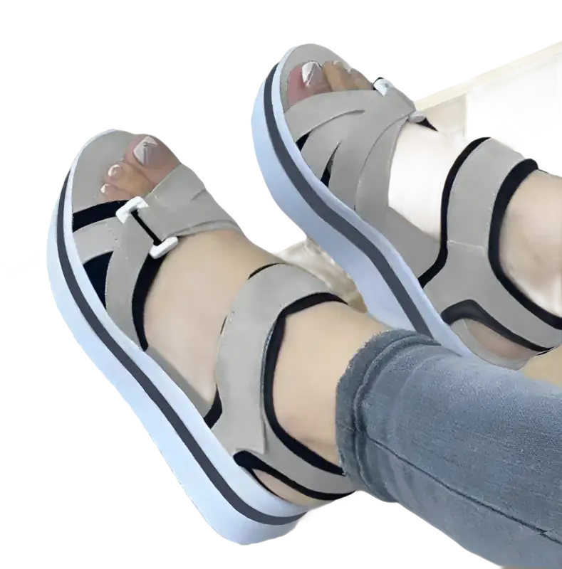 Platform sandals with adjustable straps.