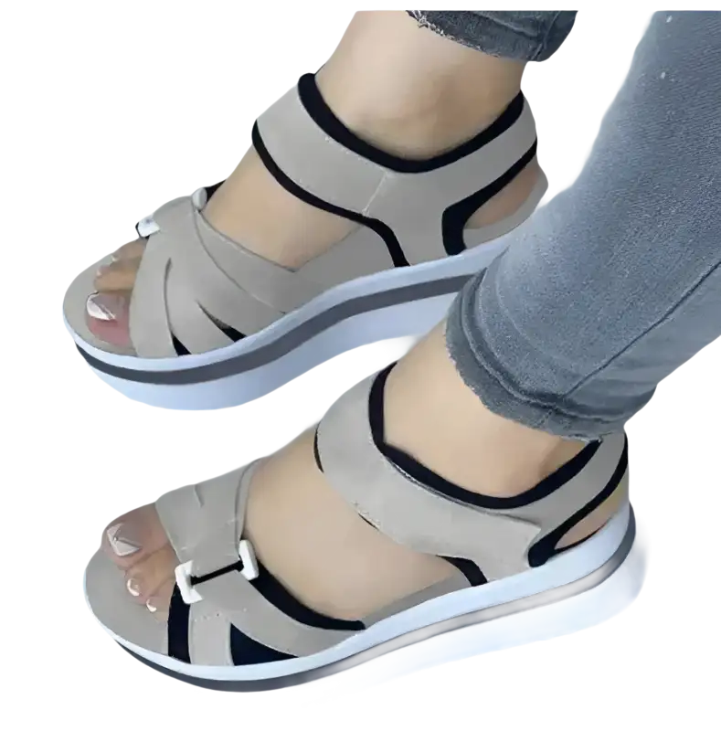 Platform sandals with beige straps.