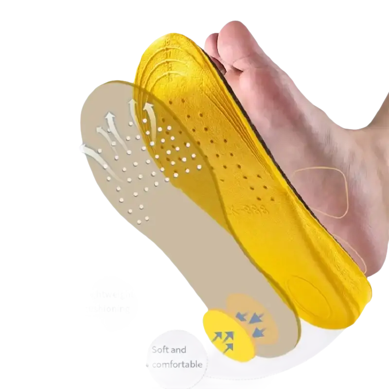 Yellow and beige shoe insoles.