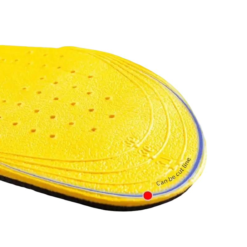 Yellow shoe insole with perforations.