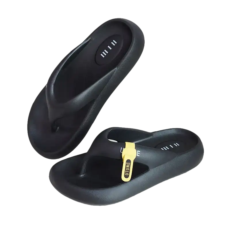 Black platform flip-flops.