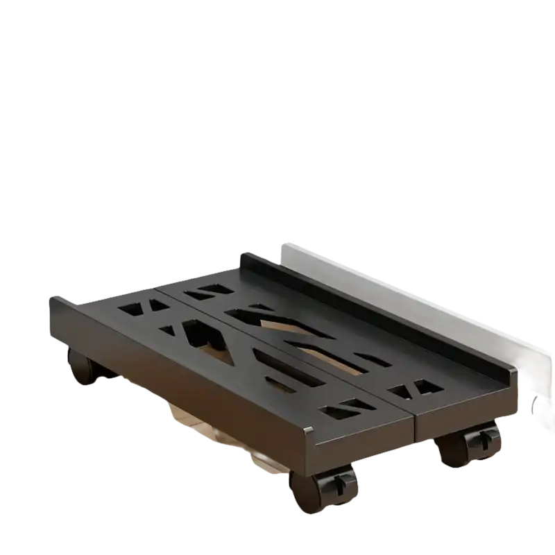 Black rolling computer stand.
