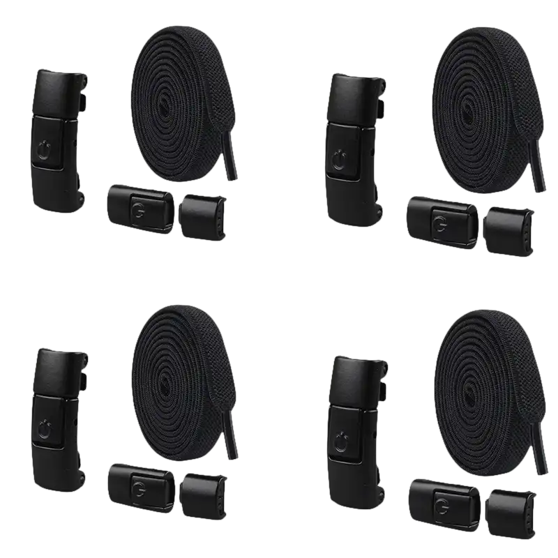 Black no-tie shoelace sets.