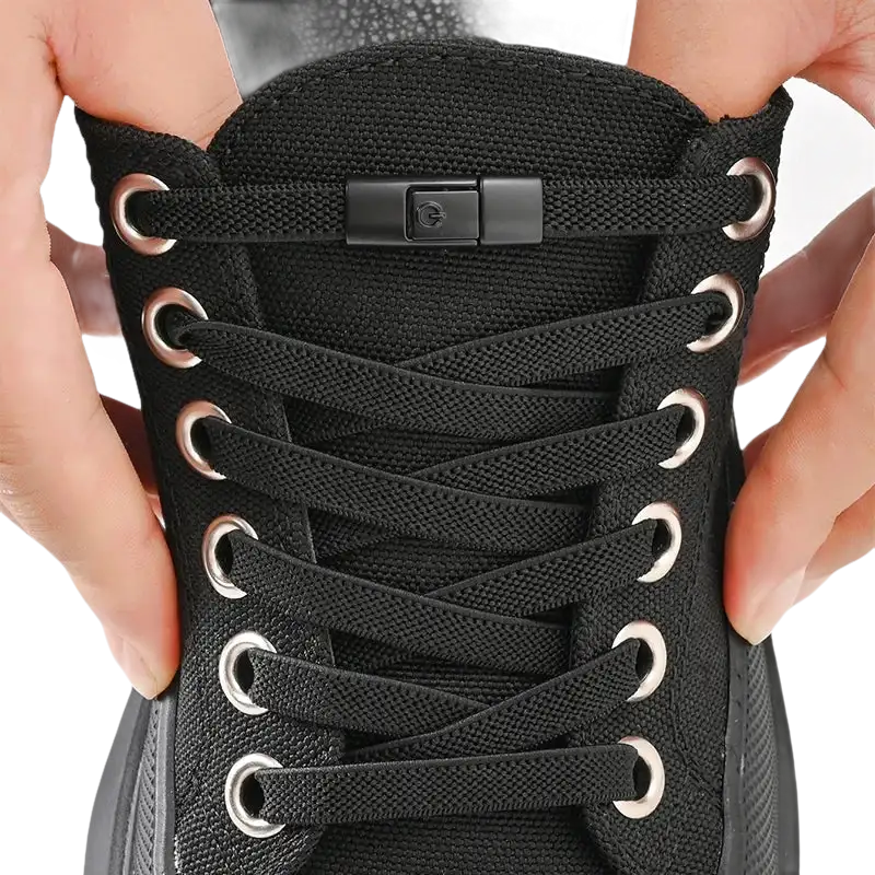 Black shoe with magnetic laces.