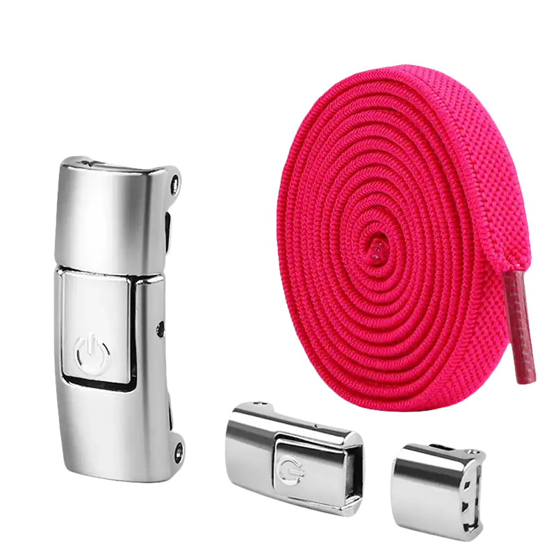 Rose-colored no-tie shoelace set.