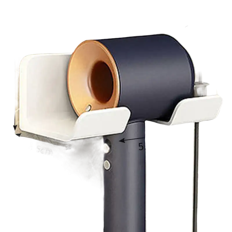 Hair dryer holder with dimensions.