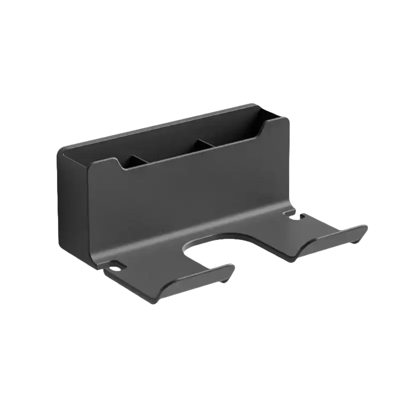 Black metal wall-mounted organizer.