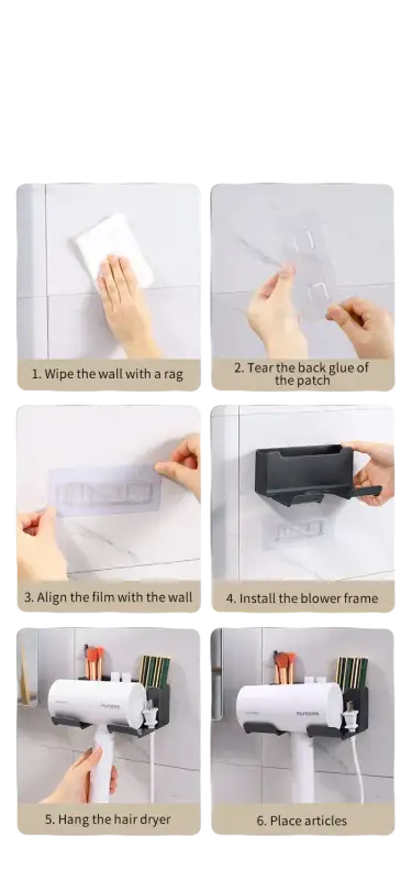 Hair dryer holder installation instructions.