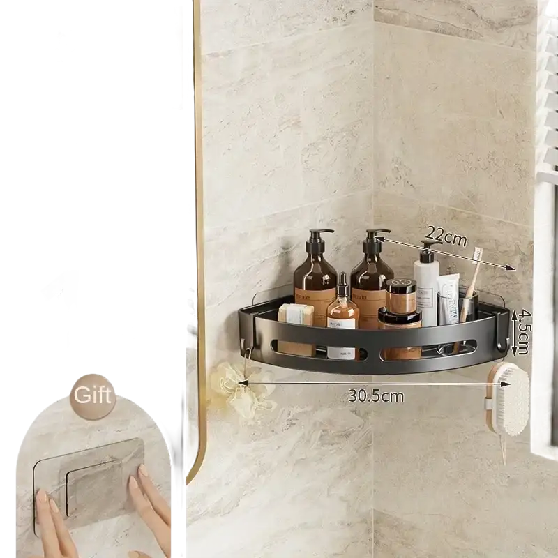 Black corner shower caddy.
