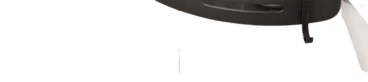 Black, oval-shaped object with a handle.