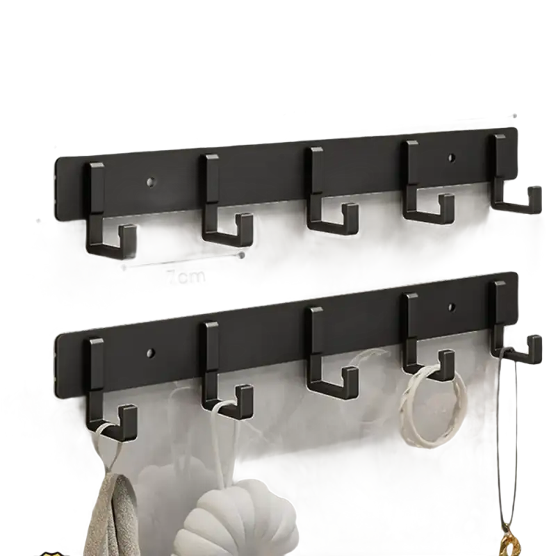 Black five-hook wall rack.