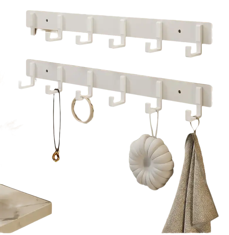 White wall-mounted coat rack.